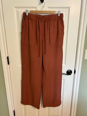 LOFT Wide-Leg Drawstring Pants in Rust